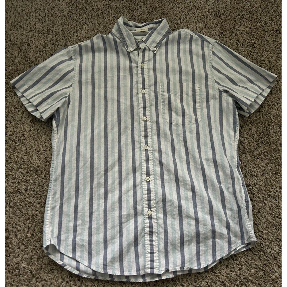 J.Crew Classic Fit Shirt Men Medium Blue White Stripe Organic Cotton Stretch